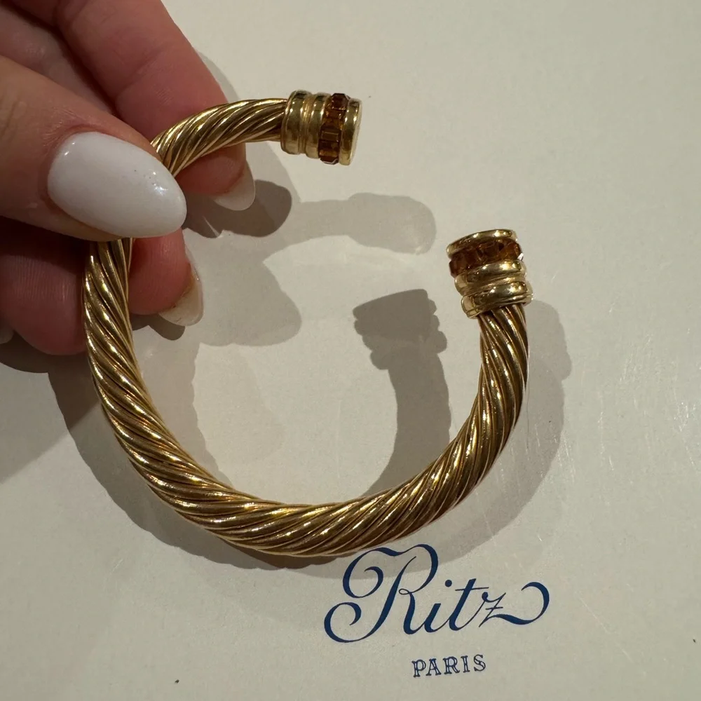 Vintage gold tone with caramel color crystals vintage cuff bracelet
